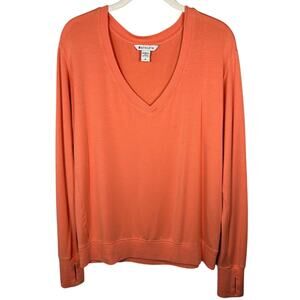 Athleta Orange V Neck Long Sleeve Shirt Women's Medium